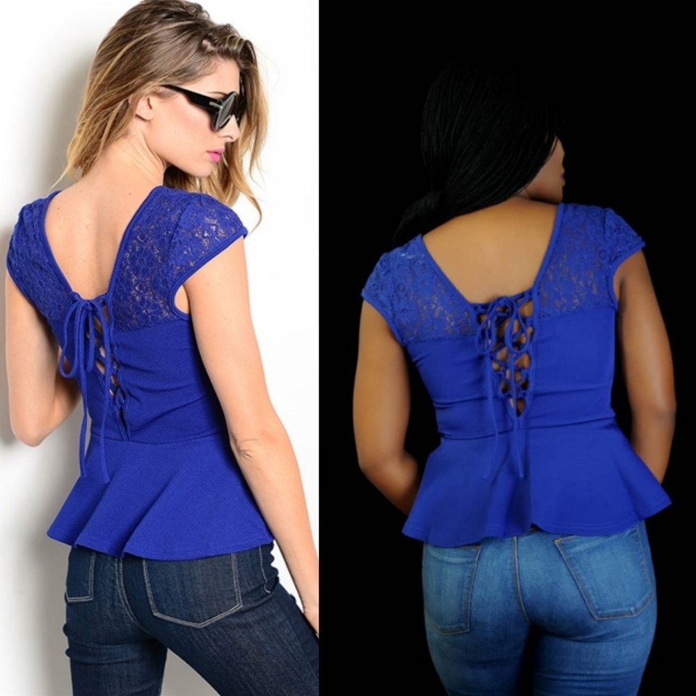 💕Lovely Royal Blue Peplum Top - Picture 4 of 5